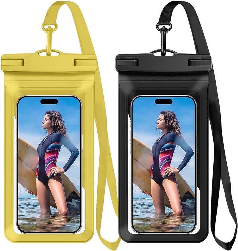 Vsagier Waterproof Phone Case,with Inside Card Protector, IPX8 Cell Phone Dry Bag Up to 8.3" for iPhone 17 16 15 14 13 12 Pro Max XS Plus Galaxy S22, Cruise Vacation Essentials, 2 Pack Black &Yellow - Image 1